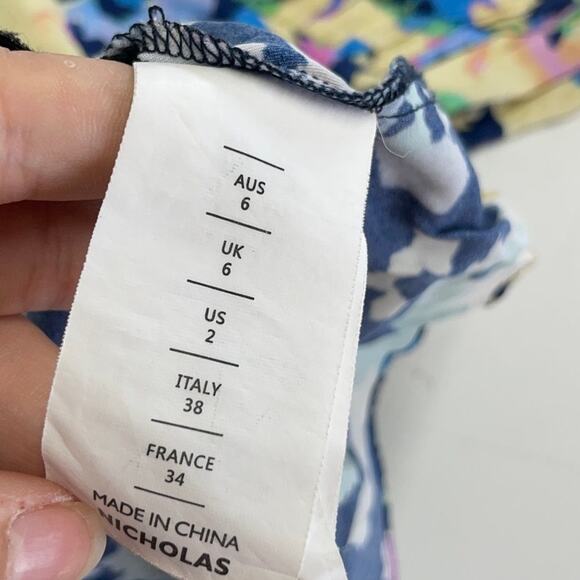 Nicholas Dress Womens 2 Blue Yellow Pink Simie Floral Sweetheart Mini Strapless - Picture 8 of 12